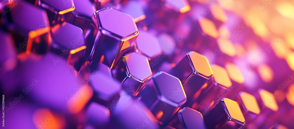 Poster abstract background with hexagonal cubes in purple and orange colors