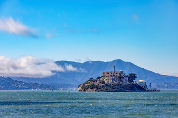 Alcatraz Island, a historic landmark in San Francisco Bay, known for its notorious prison and...