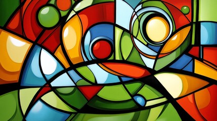 Vibrant Abstract Stained Glass Composition with Geometric Shapes