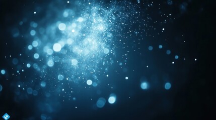 Obraz premium Abstract blue and black background with bokeh lights and sparkling dust.