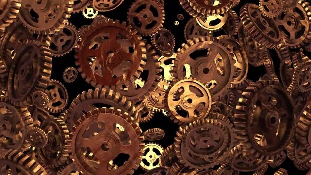 Abstract background with golden gears on black.