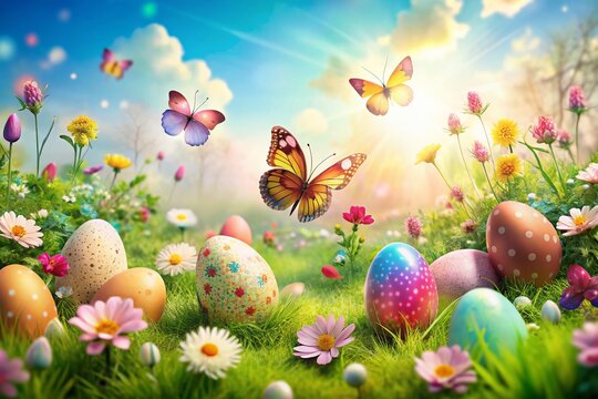 Happy Easter Celebration with Colorful Easter Eggs and Animated Spring Background for Joyful Festivities