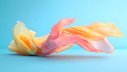 Fototapeta premium 3D rendering of colorful draped fabric. with a light blue and pink background, soft lighting, 