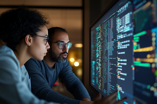Programmers collaborating on coding project