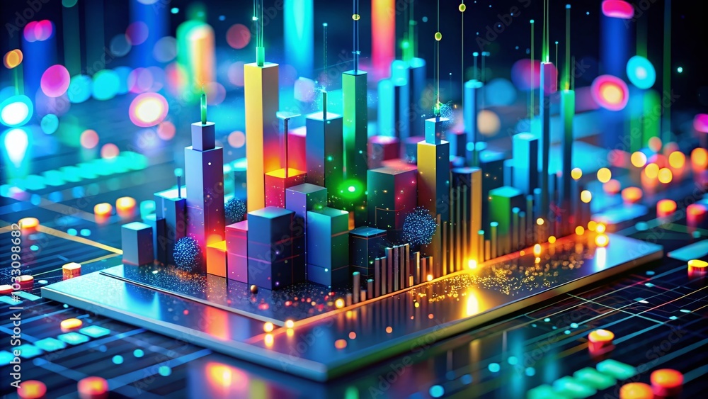 Poster high-resolution 3d technology illustration with bokeh effect for data science projects