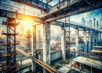 Naklejka premium High-Resolution Double Exposure of Textured Concrete Background for Industrial Aesthetic