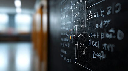 Fototapeta premium Chalkboard with complex calculations, school space