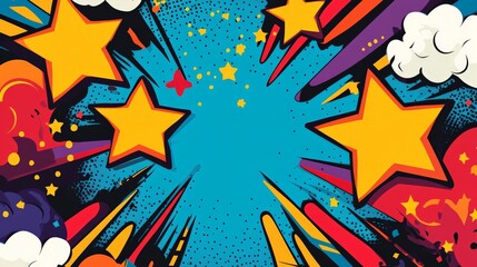 Vibrant Cosmic Explosion of Colorful Stars and Comic Book Elements