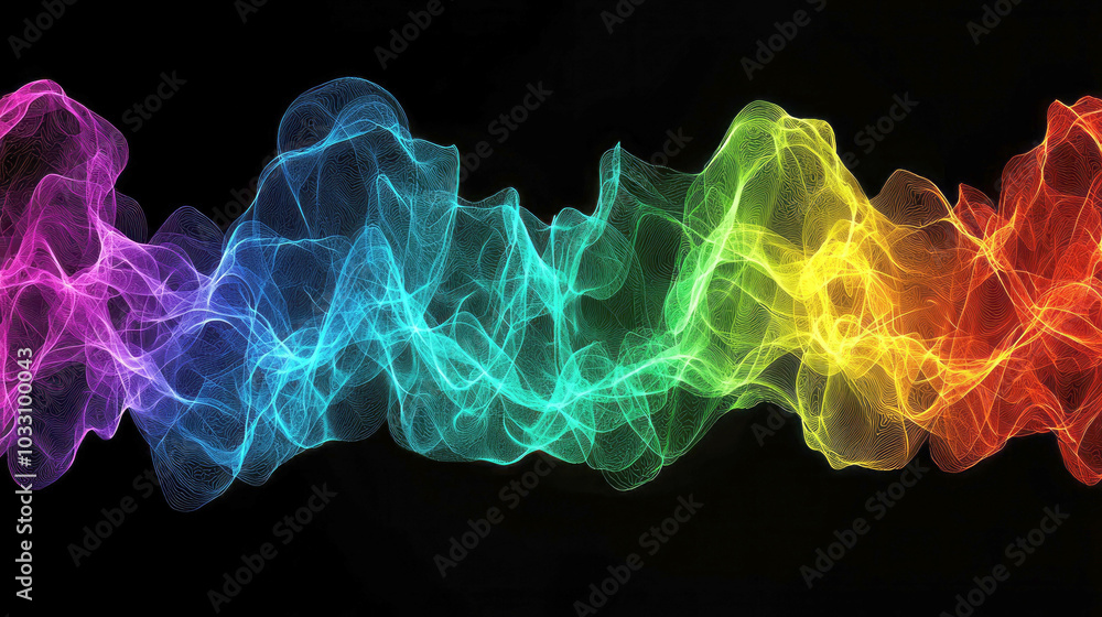 Poster a colorful abstract wave pattern representing energy and movement.