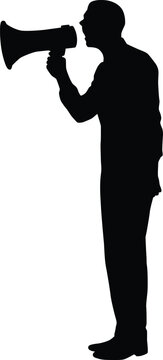 recommend clip art: People shout on megaphone silhouette illustration. Person make announcement while holding megaphone.