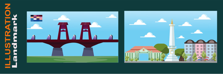 collection of vector illustrations buiding landmark