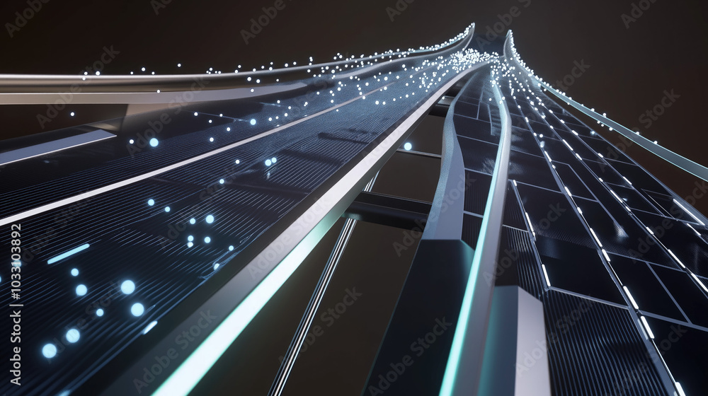 Aufkleber futuristic image of a modern bridge illuminated by bright lights.technology,innovation and complex m