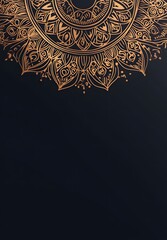Fototapeta premium Elegant, and simple golden border with a mandala design at the top of an empty black background,