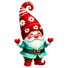 Fototapeta premium An AI-generated cute Santa Claus figurine, dressed in red with a holly leaf on his hat, perfect for festive holiday decor, set against a white background with clipping path.