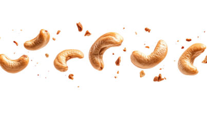 Roasted Delicious cashew nuts on transparent background
