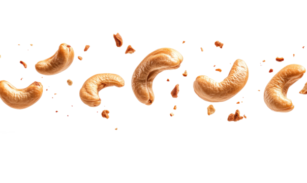 Roasted Delicious cashew nuts on transparent background