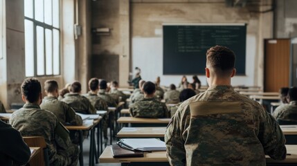 A classroom of military veterans studying for a certification program, representing job training and career advancement for those returning from service