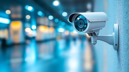 A sleek security camera mounted on a modern building wall, monitoring the surroundings in high resolution.
