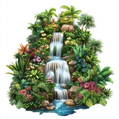 Fototapeta premium Lush waterfall surrounded by vibrant plants