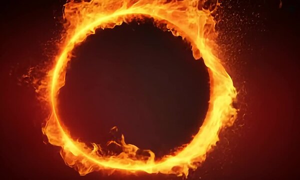 Fiery circle of flames with a dark background.