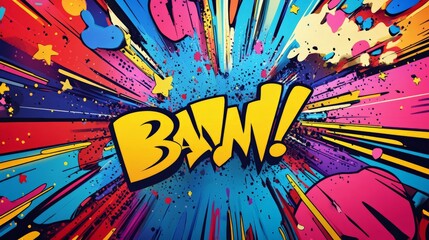 Colorful Comic Book Style Explosion with Text 'BAM!'