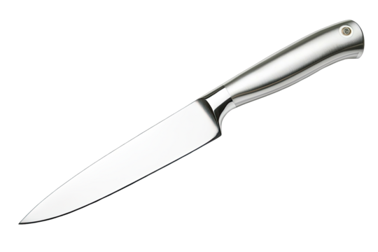 A sleek, modern kitchen knife with a sharp blade perfect for culinary tasks and food preparation in any kitchen setting.