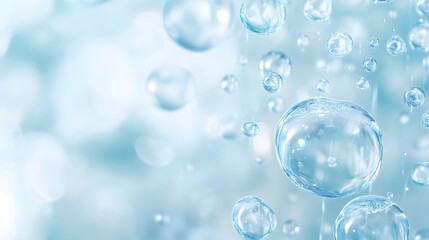 Abstract Water Bubbles Floating Against a Soft Blue Background
