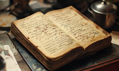 Obraz premium An aged book with hand-written entries.