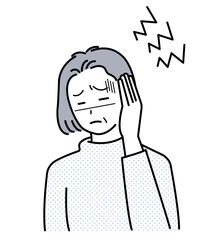 頭痛がするシニア女性のイラスト