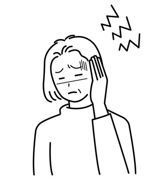 woman holding head, headache, black and white clip art preview