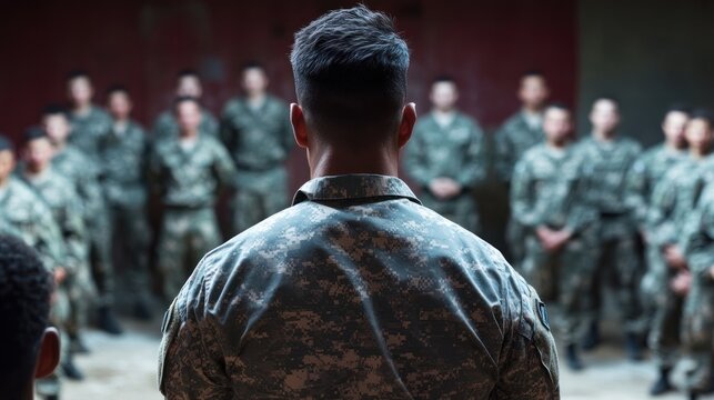 A military instructor leading a physical and academic training course at an army training school, demonstrating the dual focus of education and discipline