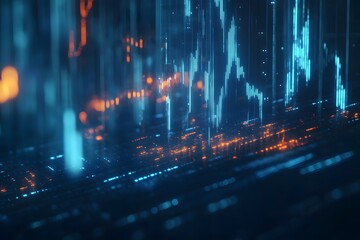 Fototapeta premium A digital background with a stock market graph and a blue color theme, a data visualization concept, financial graphs floating in the air, 