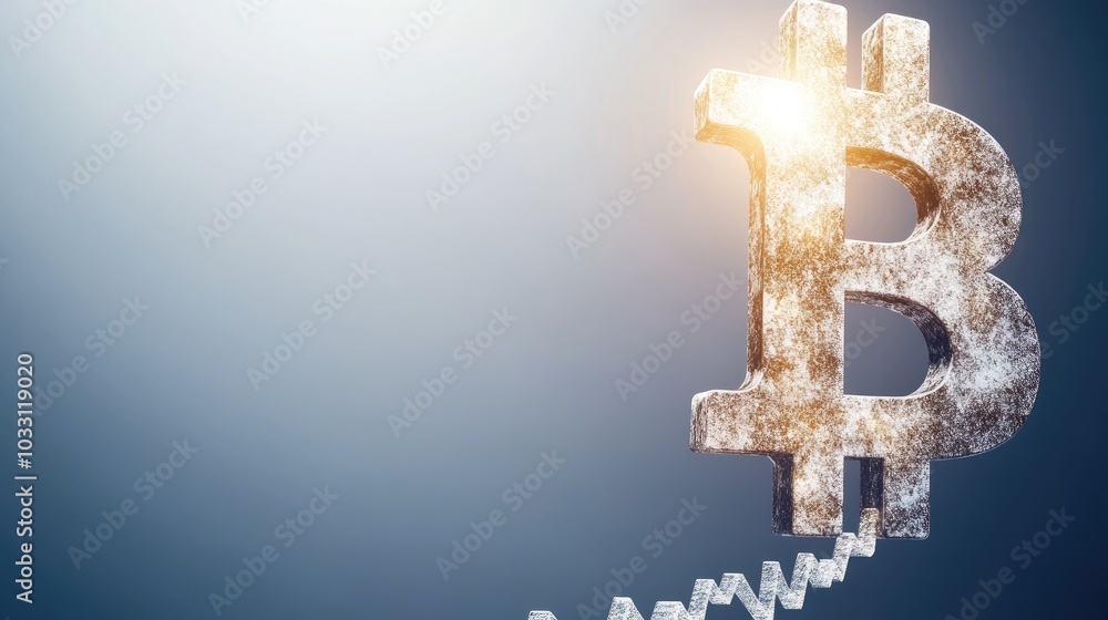 Poster a visual of bitcoin soaring, with a graph showing a sharp rise in value and a glowing bitcoin symbol