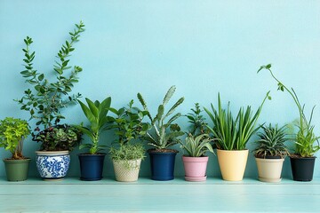 Fototapeta premium A collection of houseplants arranged on a shelf.