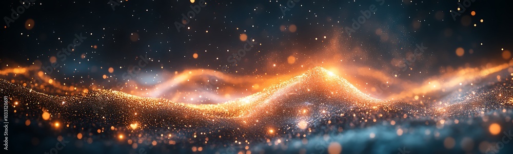 Aufkleber a vibrant, abstract depiction of glowing waves and particles, showcasing an ethereal blend of warm a