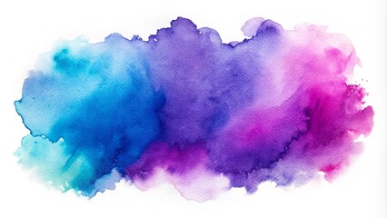 A close-up of a purple and blue watercolor stain on a white background, copy space. abstract pink watercolor smoke isolated. abstract water color background