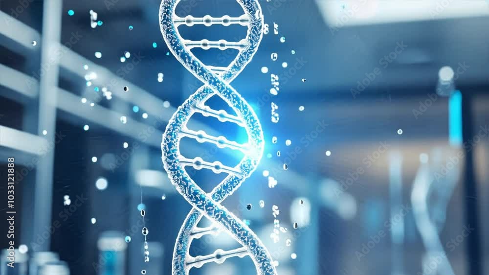 Poster close-up view of a dna double helix structure with clear representation of nucleotide pairs, showing