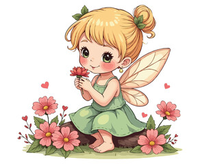 cute little fairy sitting on a flower Color For Kids