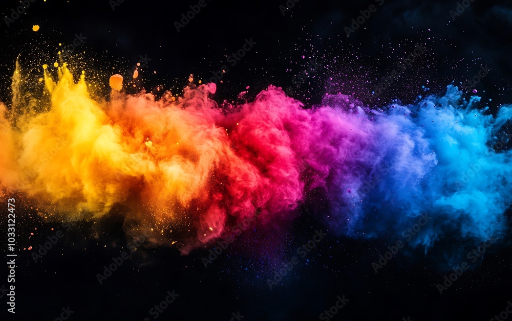 Aufkleber a vibrant explosion of color dust creating a dynamic, ethereal effect against a dark background.