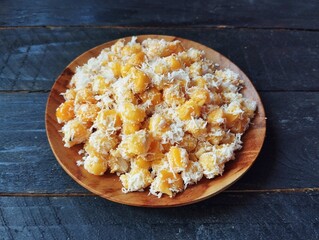Urab jagung or Indonesian traditional foods Made from boiled corn with grated coconut. famous in West Java 