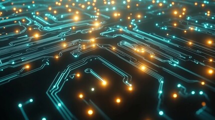 Glowing Futuristic Circuit Board Texture with Illuminated Patterns