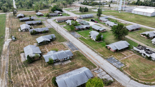 Aerial view of Picher, Oklahoma, a ghost town abandoned because of environmental poisoning 
