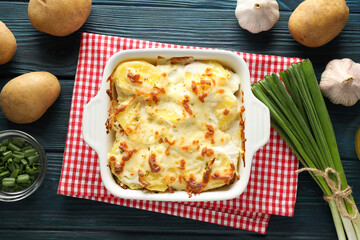 Concept of tasty and delicious homemade food - potato casserole