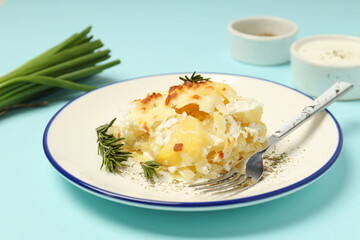 Concept of tasty and delicious homemade food - potato casserole