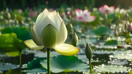 Serene Lotus Flower Blooming in a Tranquil Water Garden