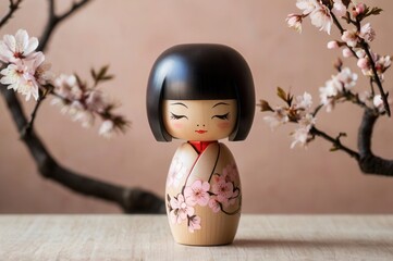 a small figurine of a pink japanese kokeshi doll