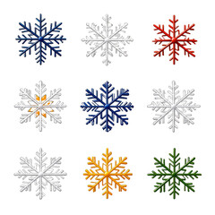Colorful snowflake icons on a black background