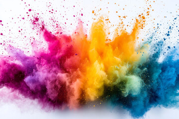 Fototapeta premium Vibrant Eruption of Colored Powder Against a Pristine White Canvas