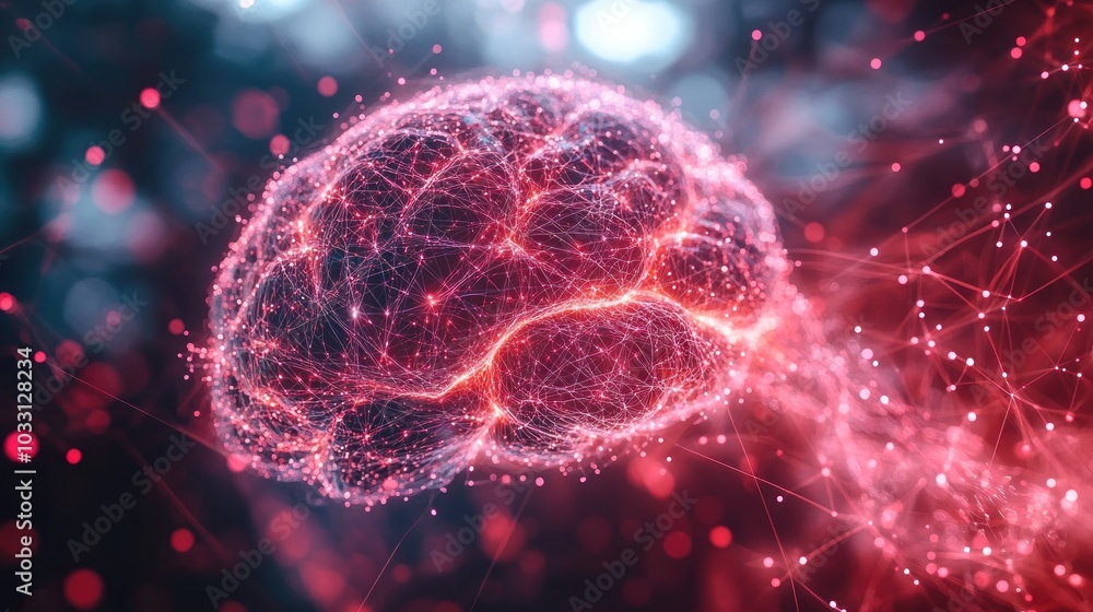 Poster a digital representation of a brain with glowing connections, symbolizing neural networks.