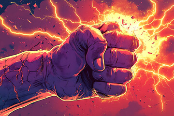 A powerful fist surrounded by electric energy, symbolizing strength and impact.